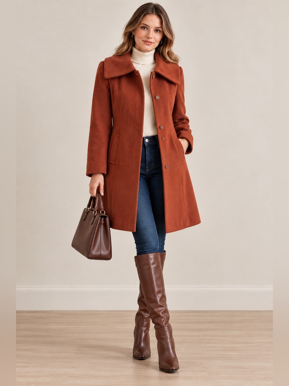 Cole Haan Women’s Wool Cashmere Blend Winter Coat Rust Orange Size 2